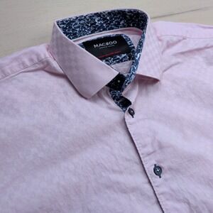 Maceoo Shirt Mens XL Galileo Square Pink Short Sleeve Button Up Italian Jacquard